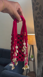 Boho Charm Mini Macrame Bottle Holder Bag – Red