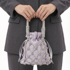 Lilac Satin Crystal-Mesh Pouch
