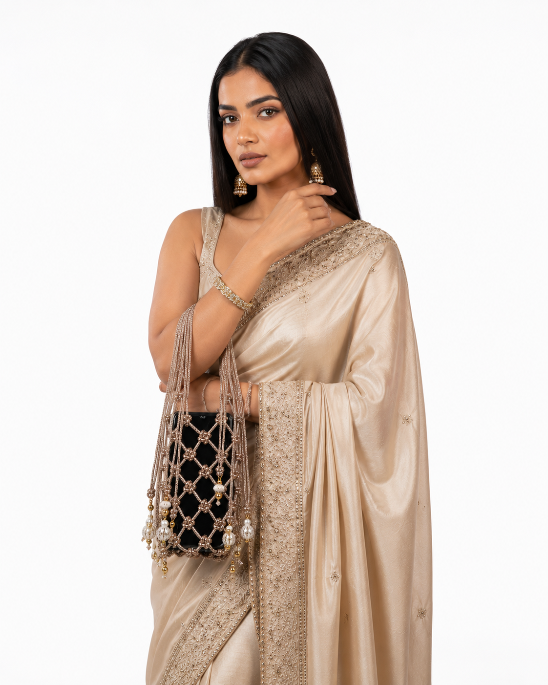 Copper Rhinestone Handwoven Mobile Bag