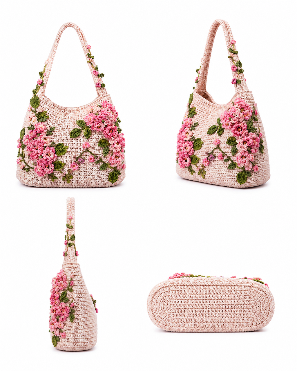 Handmade Crochet Floral Hobo Bag