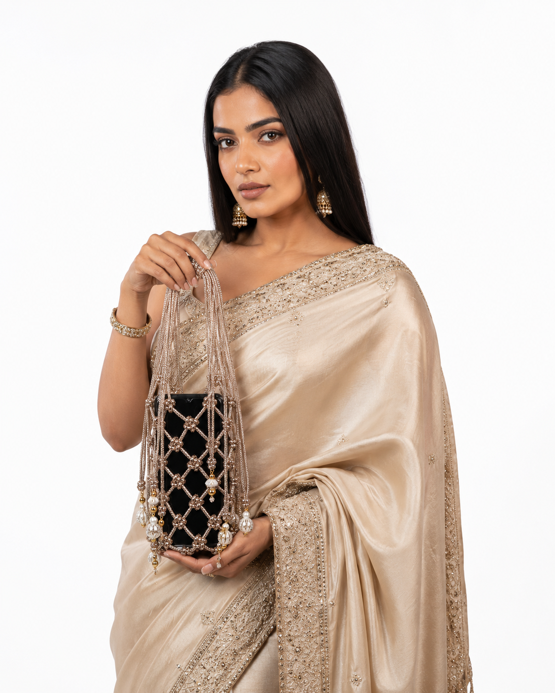 Copper Rhinestone Handwoven Mobile Bag