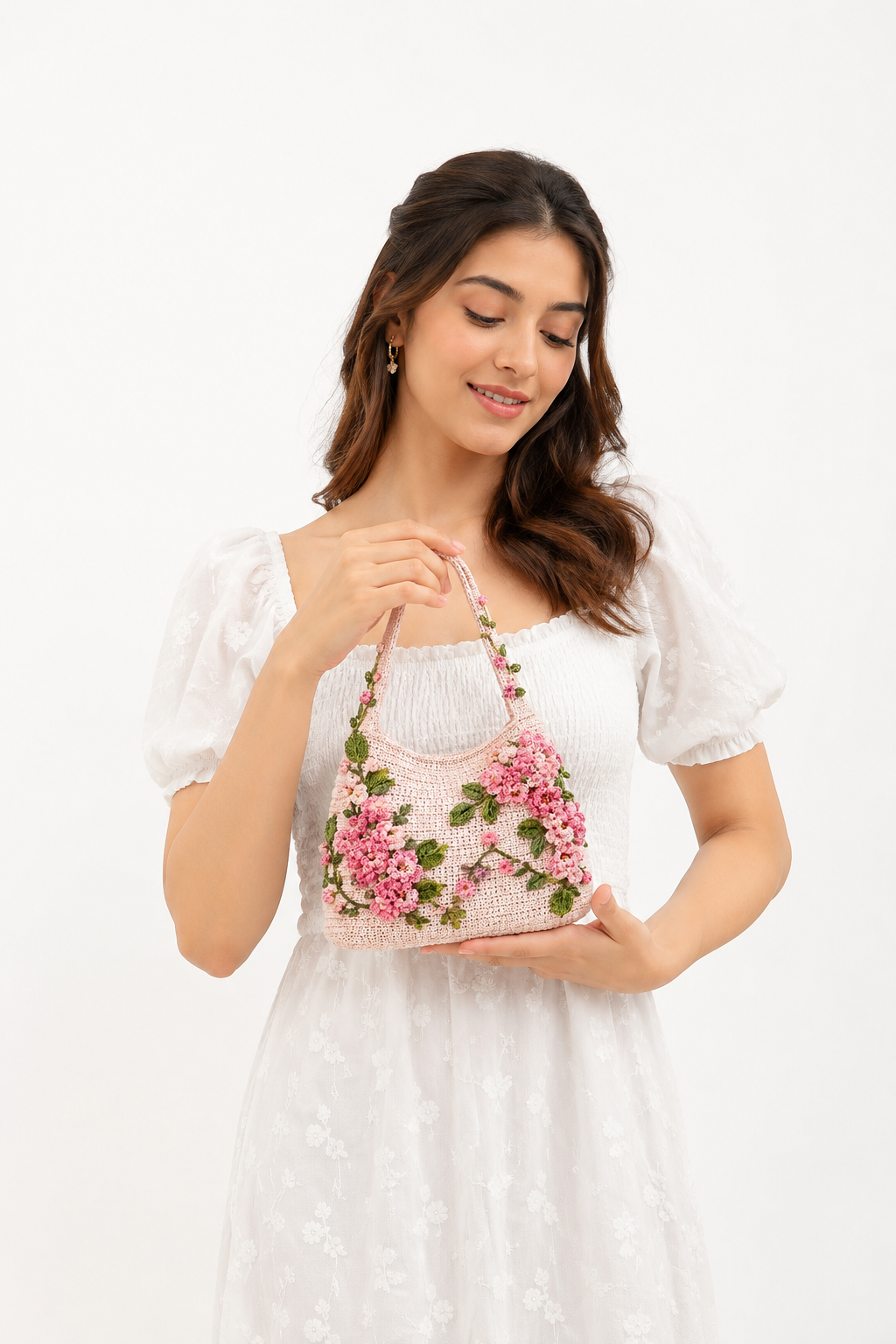 Handmade Crochet Floral Hobo Bag