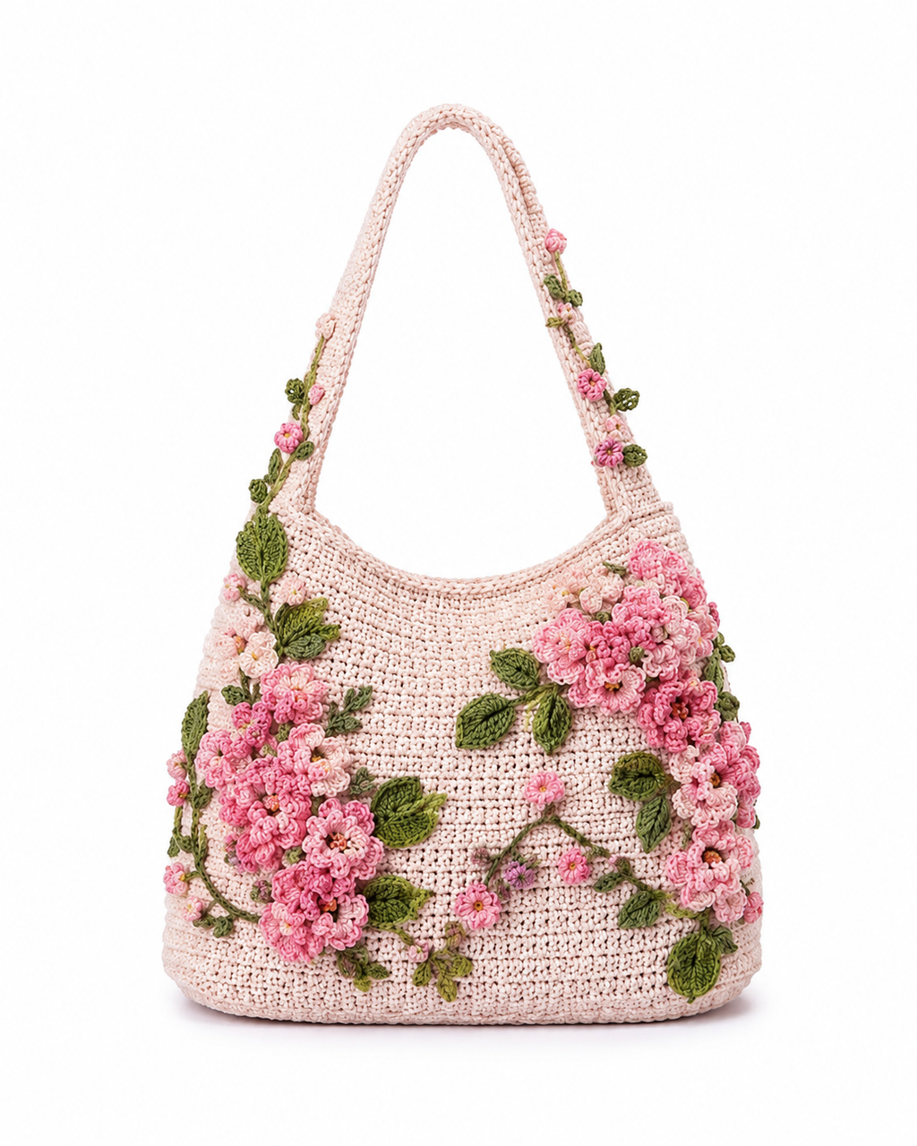 Handmade Crochet Floral Hobo Bag
