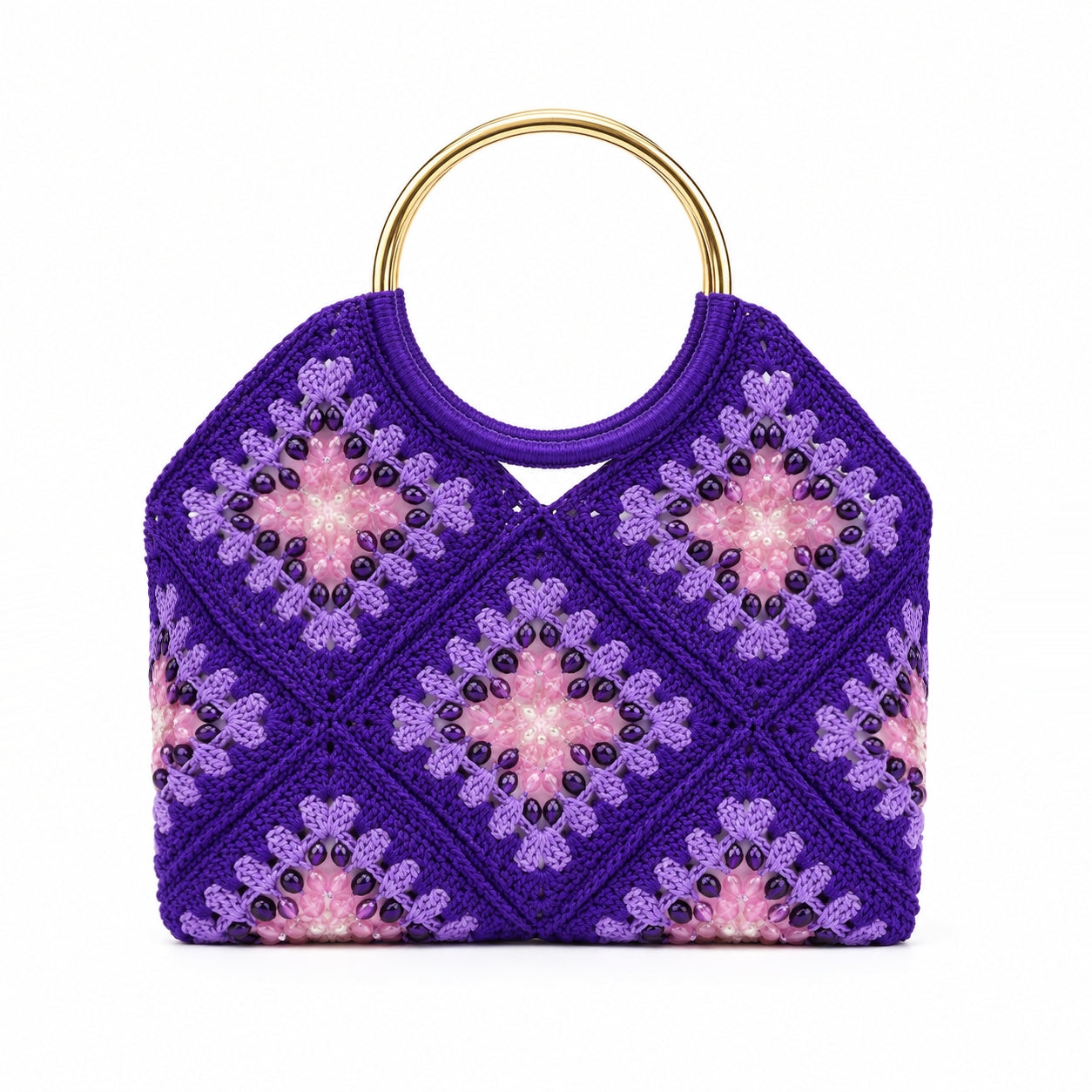 crystal beaded granny square crochet handbag