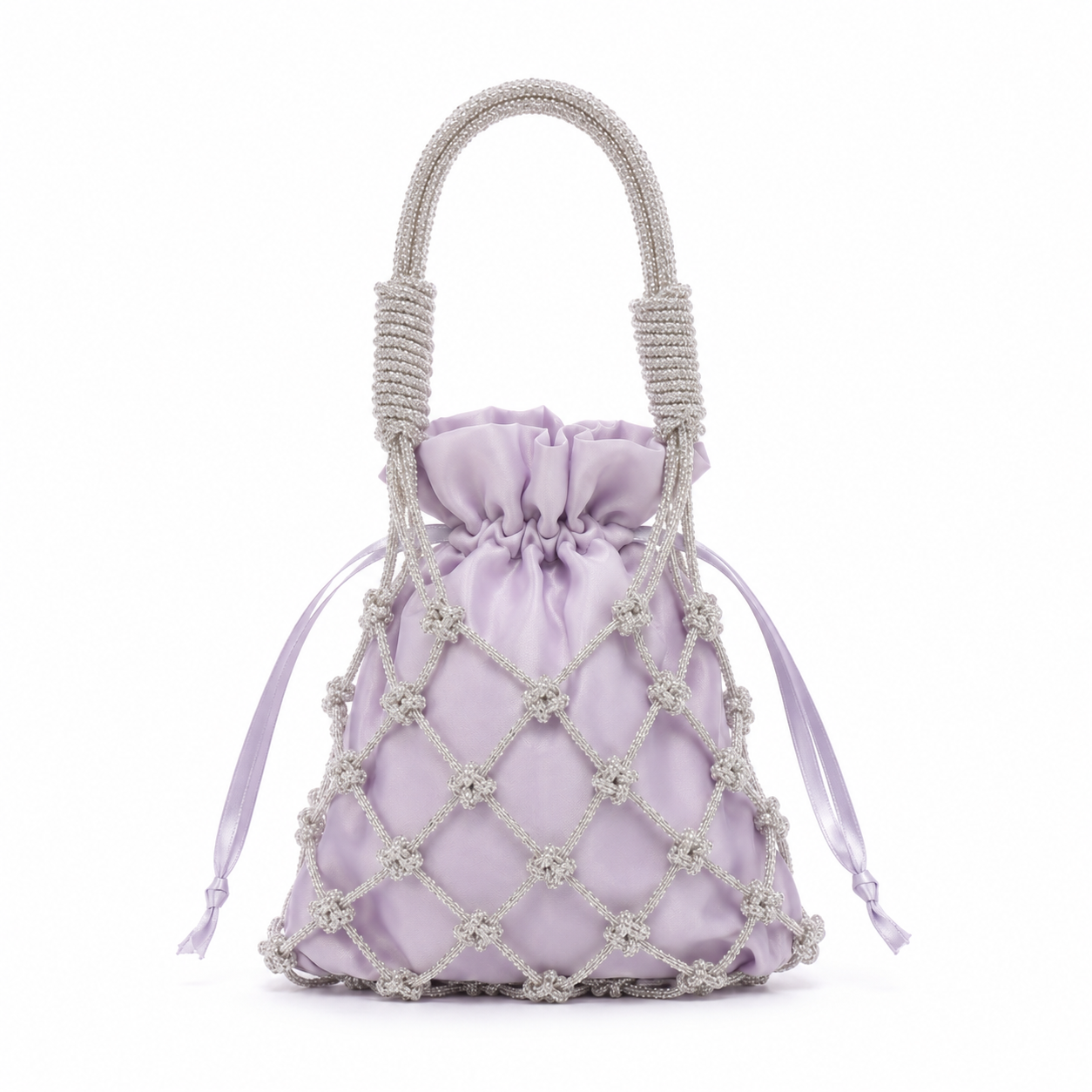 Lilac Satin Crystal-Mesh Pouch