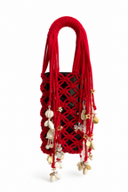 Boho Charm Mini Macrame Bottle Holder Bag – Red