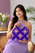 crystal beaded granny square crochet handbag